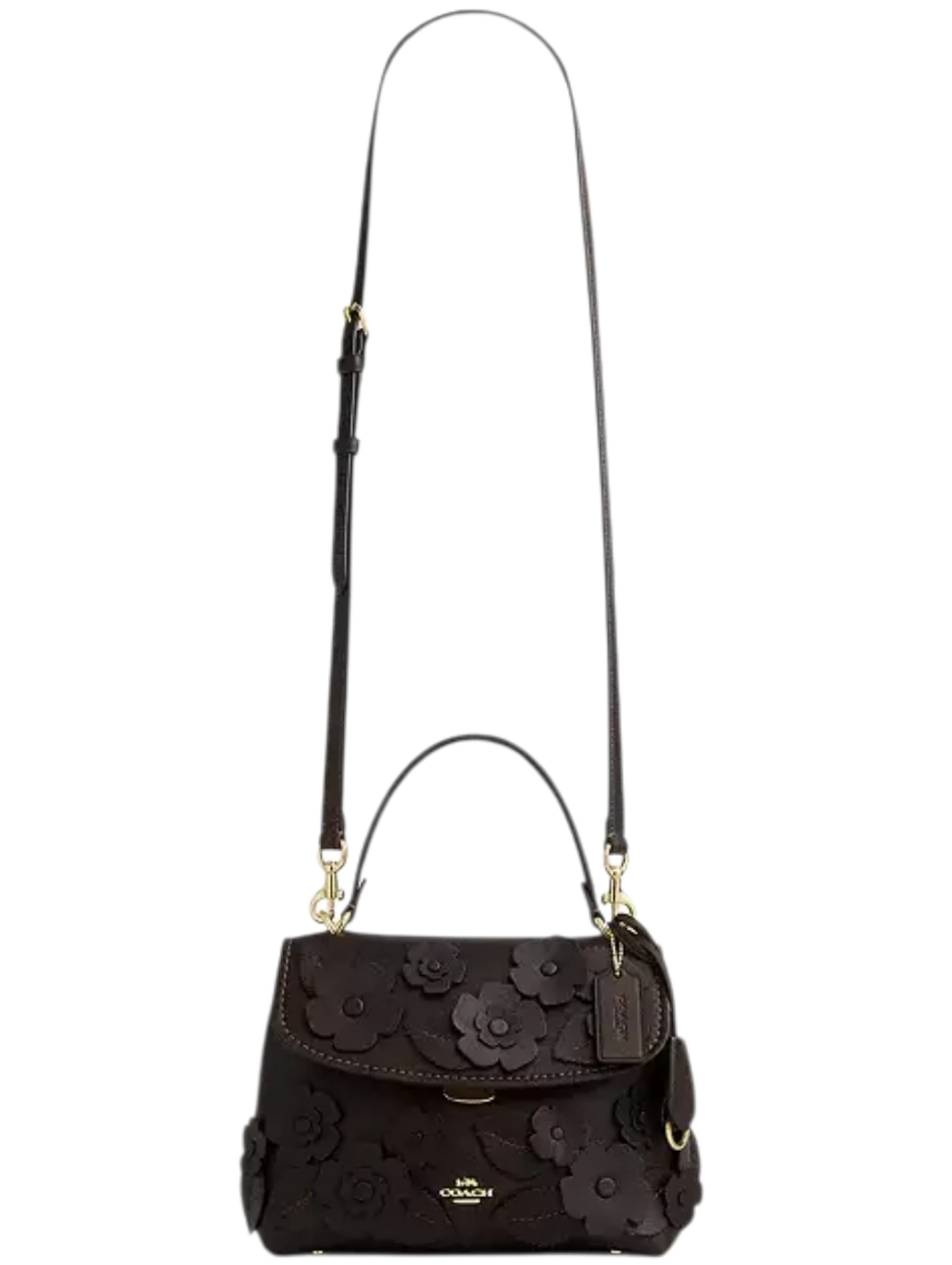 COACH Floral Appliqué Leather Top-Handle Emory Bag - Maple - Dark Brown - New - Picture 8 of 14
